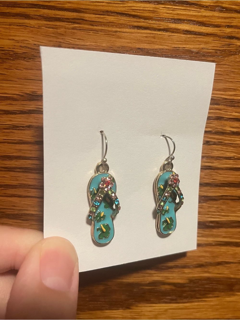 Turquoise Flip-Flop Dangle Earrings with Multicolor Crystal Accents